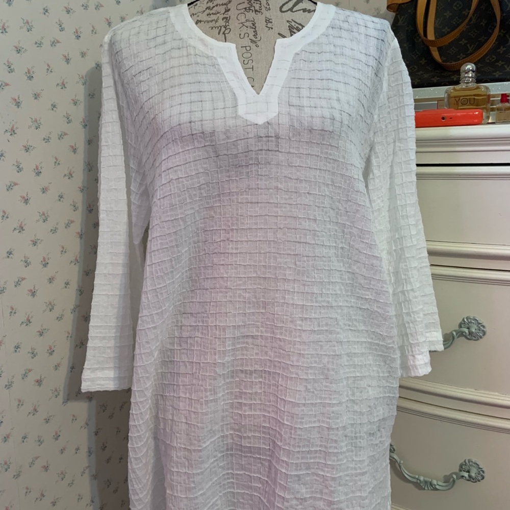 Eileen Fisher Organic Cotton Split Neck Tunic Top
